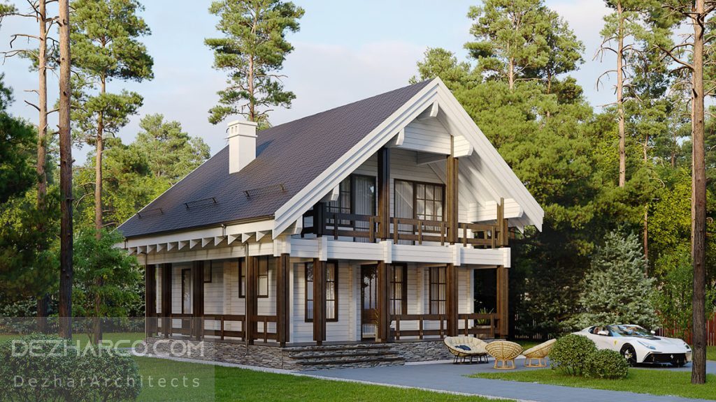 طراحی ویلا 100 متری با سقف شیبدار و محوطه سازی