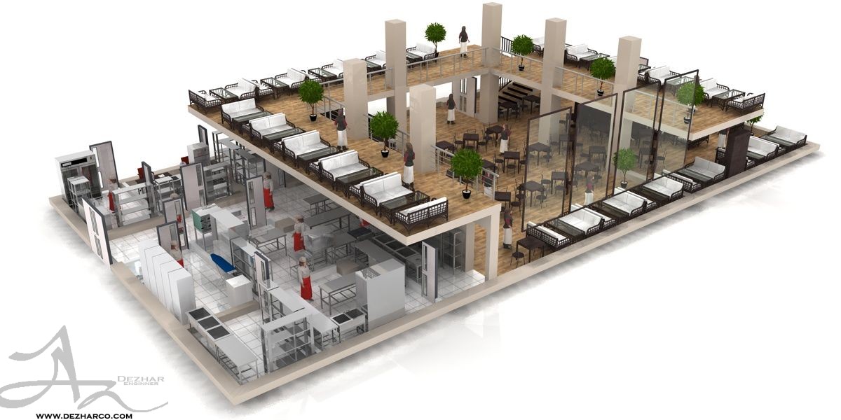 طراحی پلان رستوران دو طبقه