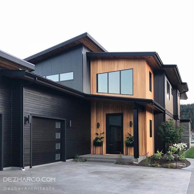 طراحی نما مدرن با رنگ مشکی و چوب