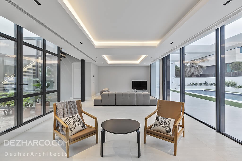طراحی سالن اصلی ویلا به رنگ خاکستری