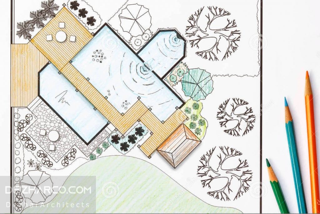 نقشه لنداسکیپ باغ ویلا