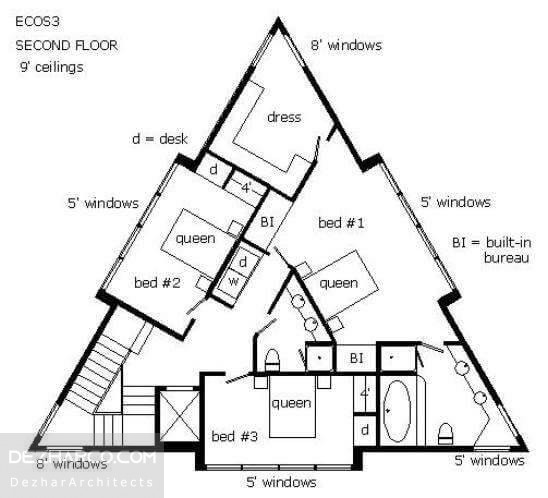 پلان نقشه ویلا مثلثی
