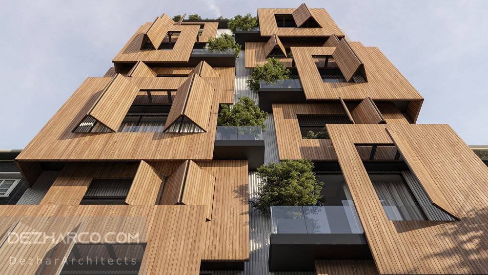 طراحی نما مدرن آپارتمان مسکونی با چوب ترموود