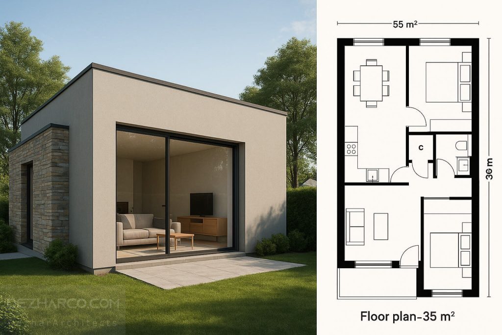 طراحی ویلا کوچک ۳۵مترمربع همراه با نقشه ویلا