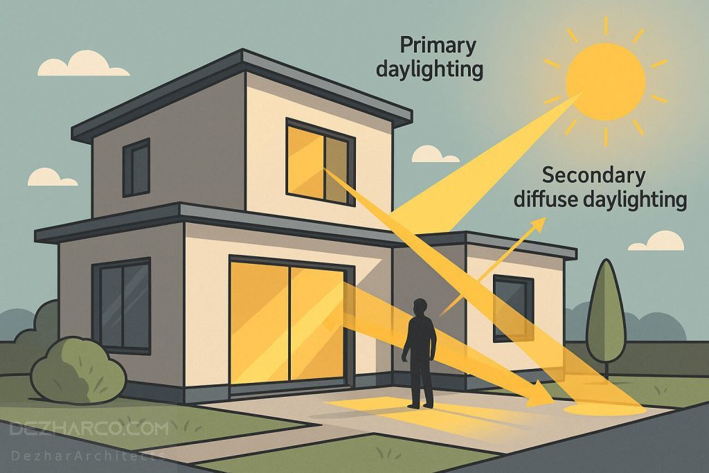 اینفوگرافیک نورپردازی اولیه و ثانویه در ویلا کوچک